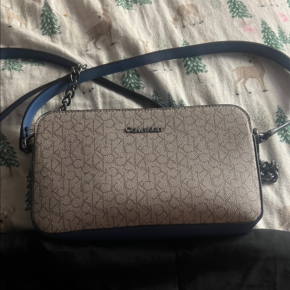 Calvin Klein Patterned Crossbody Bag with Blue Trim